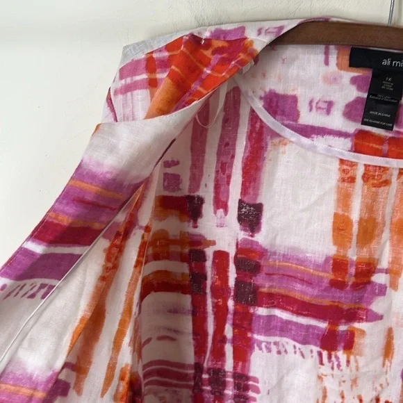 NWT ALI MILES Pink Tie Dye Linen Button Blazer Jacket Tulip Sleeve Size 1X - Picture 11 of 16